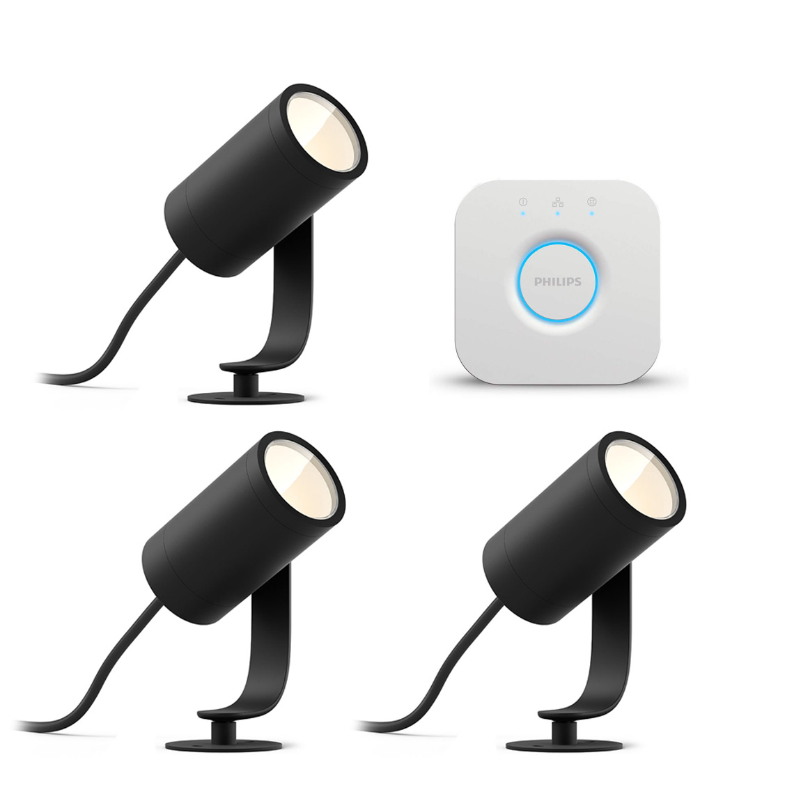 Philips Hue LED Spot Lily Basis Kit (3er-Set) + gratis Philips Hue Bridge (+GRATIS Hombli Lichterkette)