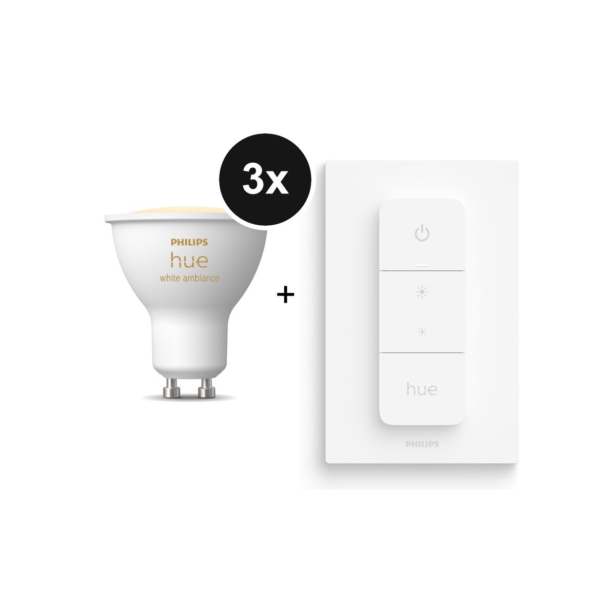 Philips Hue Set - mit 3 White Ambiance GU10 LED Lampe 400lm + Dimmschalter