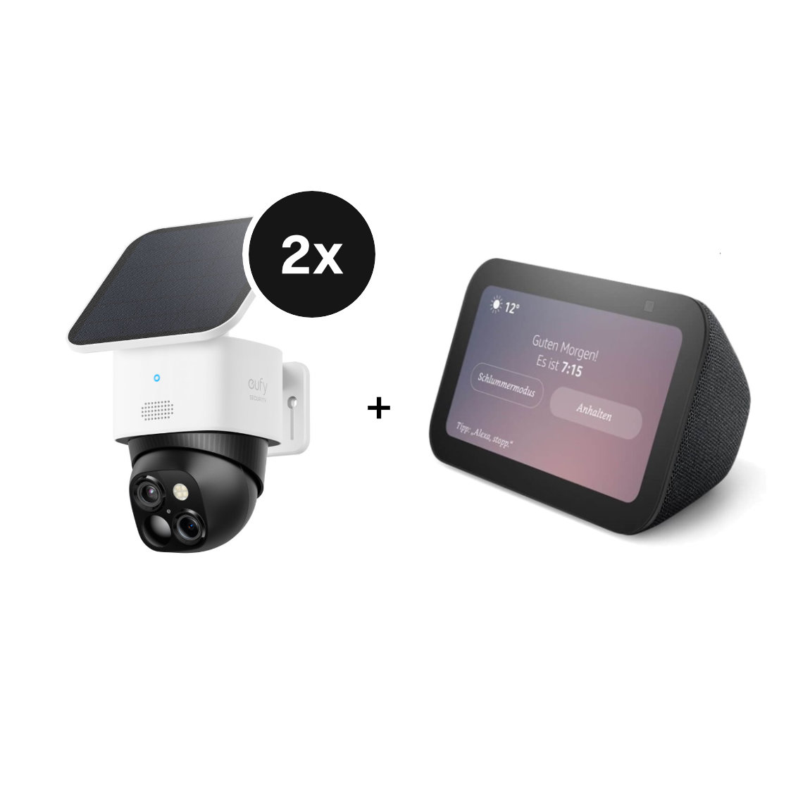 eufy SoloCam S340 - 2er-Set + Amazon Echo Show 5 - Neueste Generation