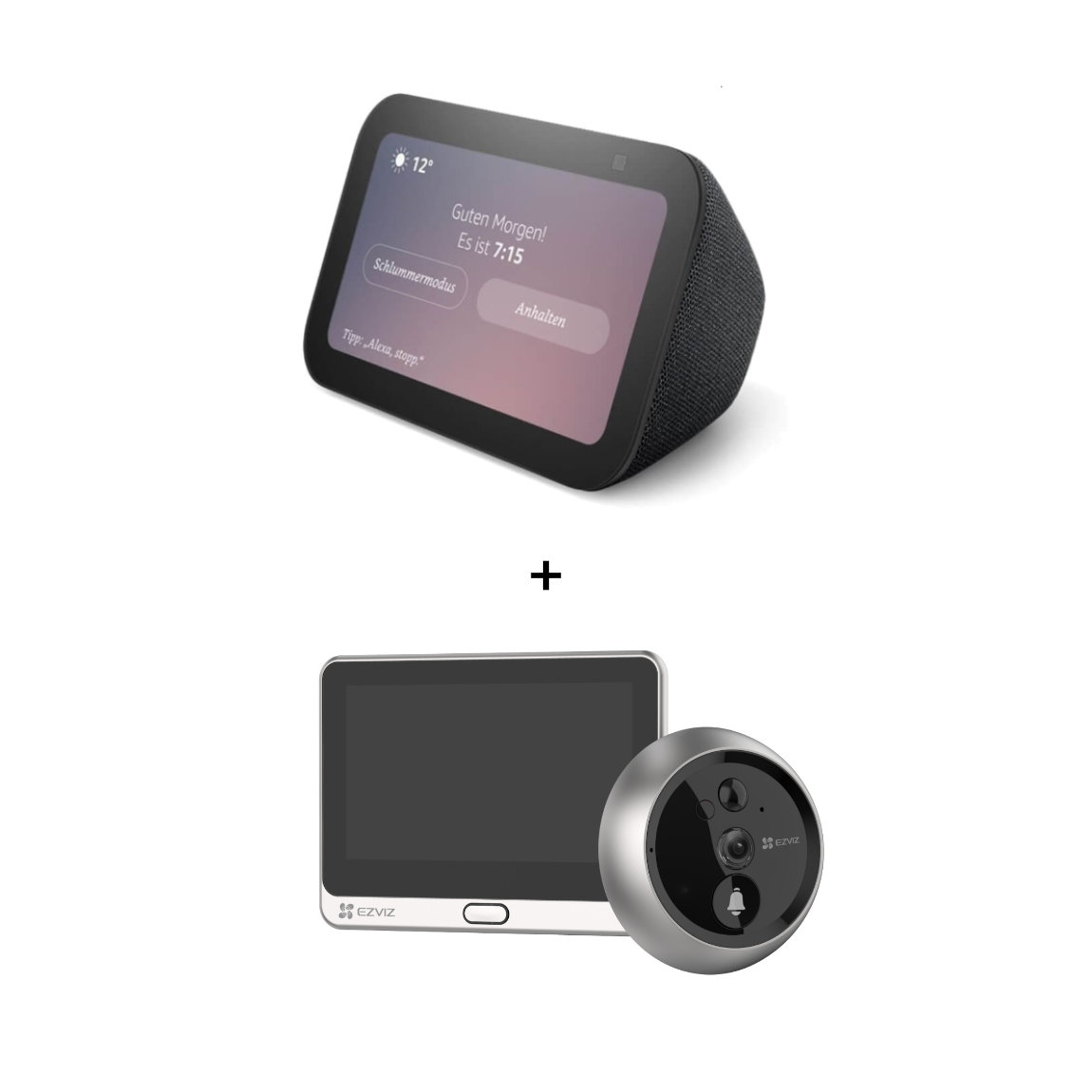 Amazon Echo Show 5 - Neueste Generation + EZVIZ DP2C - Akkubetriebene T&uuml;rspion-Kamera mit T&uuml;rklingel