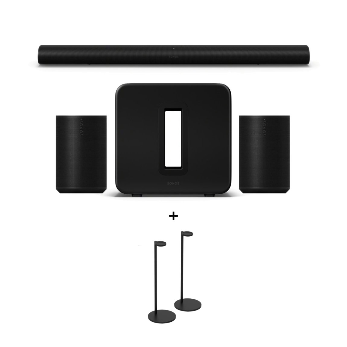 Sonos Heimkino Set - mit Arc Ultra, 2x Era 100 SL und Sub 4 + Standfuß Paar - Schwarz