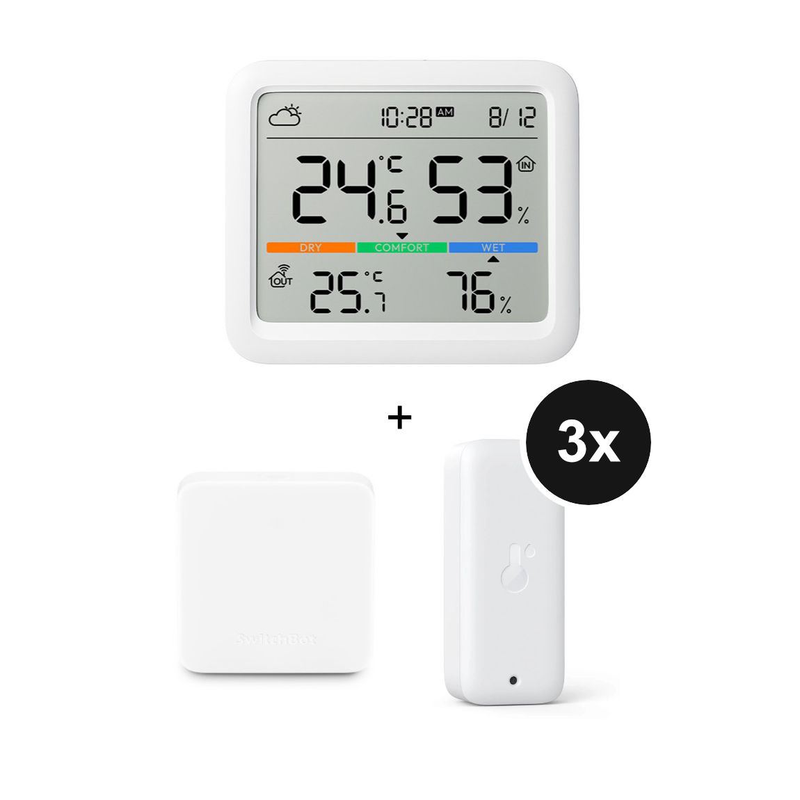 SwitchBot Meter Pro Wetterstation + WLAN Hygrometer & Thermometer Innen/Außen - 3er-Set + Hub Mini