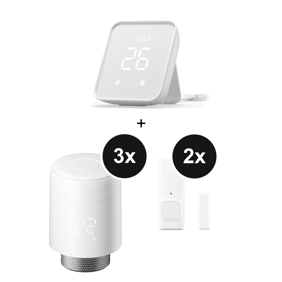 Switchbot Starter Set Heizen - mit Hub 2 und 3 Heizkörperthermostaten + 2 Tür- & Fenstersensoren