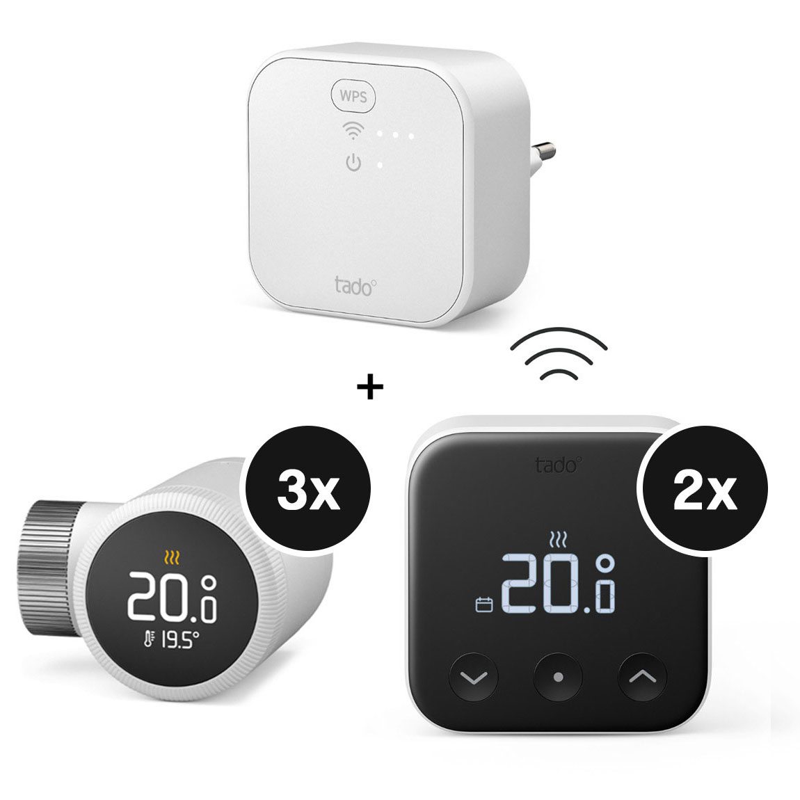 tado&deg; X Starter Kit Smartes Heizk&ouml;rper-Thermostat - 3er-Set & Bridge + Funk-Temperatursensor - 2er-Set