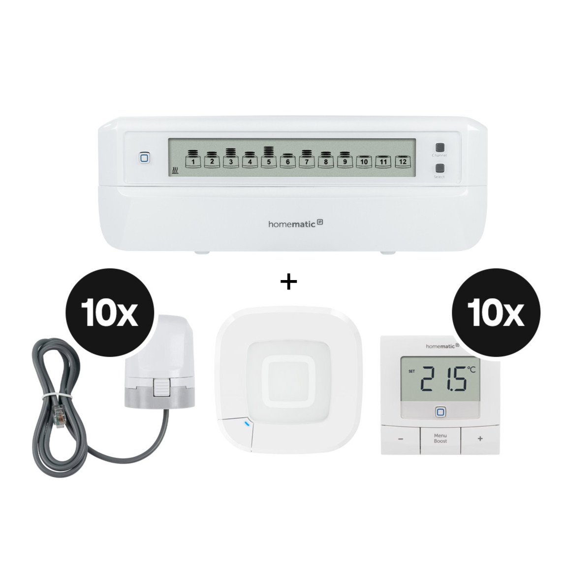 Homematic IP Fußbodenheizungs-Set Basic motorisch für 10 Räume - mit Access Point 2