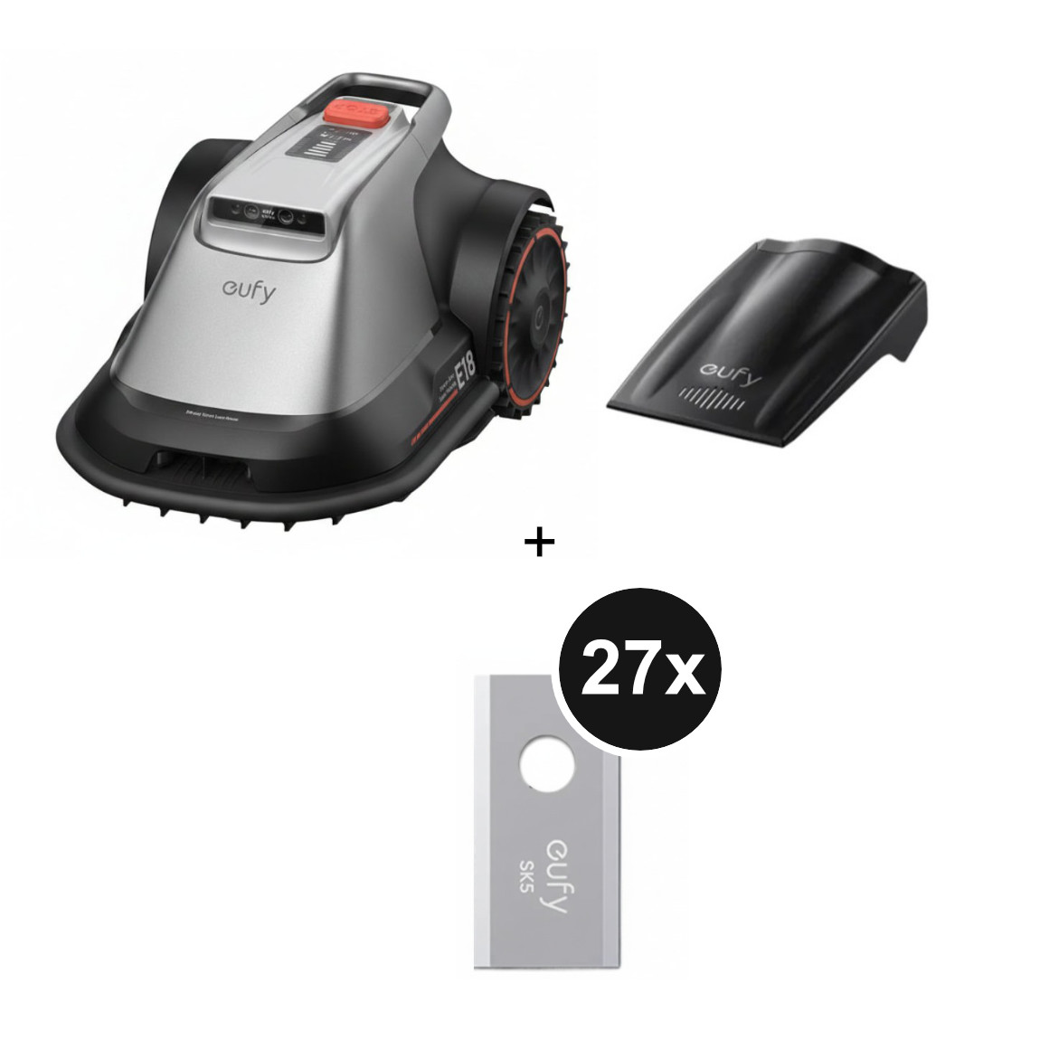 eufy Set - mit M&auml;hroboter E18 f&uuml;r bis zu 1200 m&sup2; + gratis Garage + gratis Ersatzklingenbox