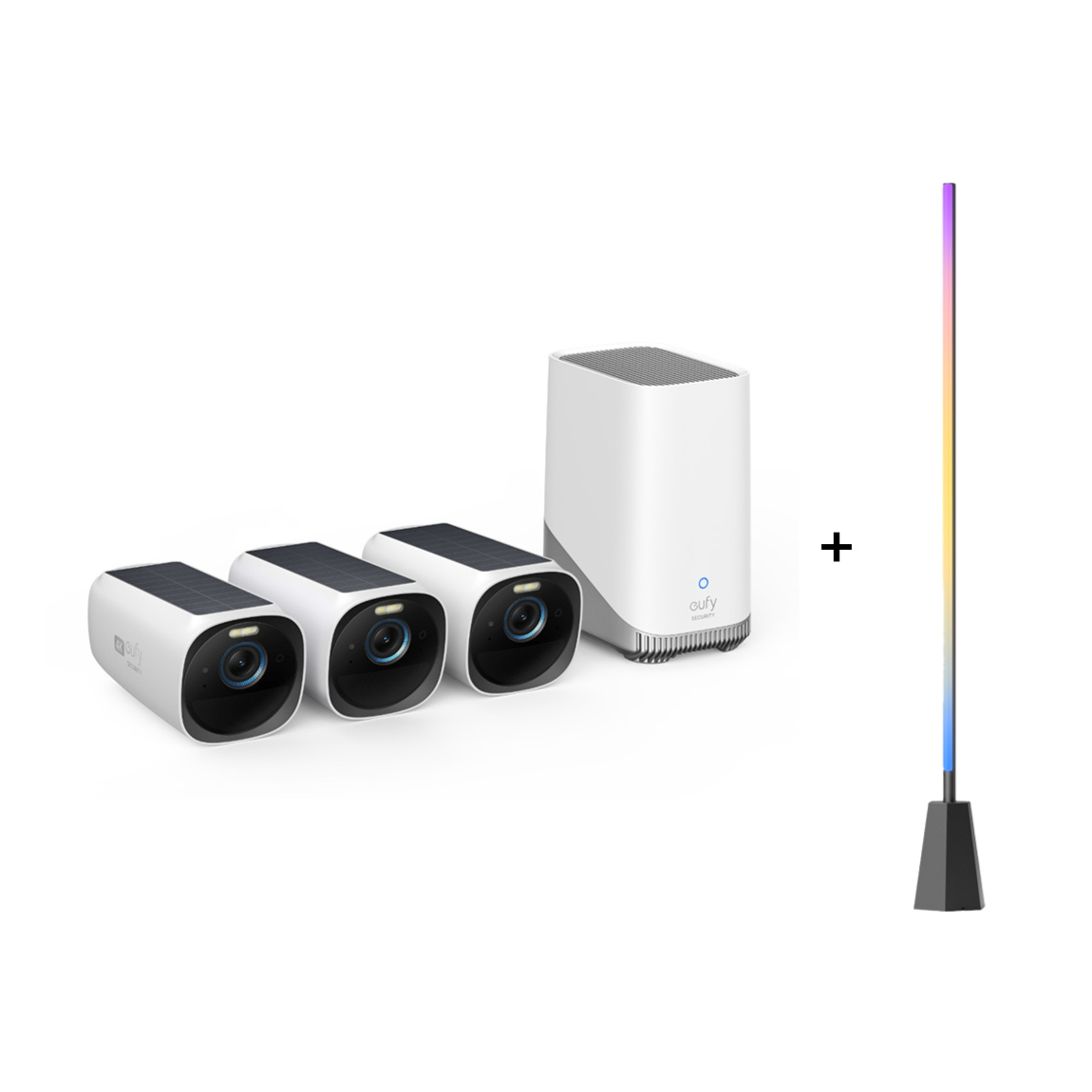 eufyCam 3 Starter-Set 3+1 - 3er-Kameraset mit HomeBase 3 + Zimmer Stehlampe E10