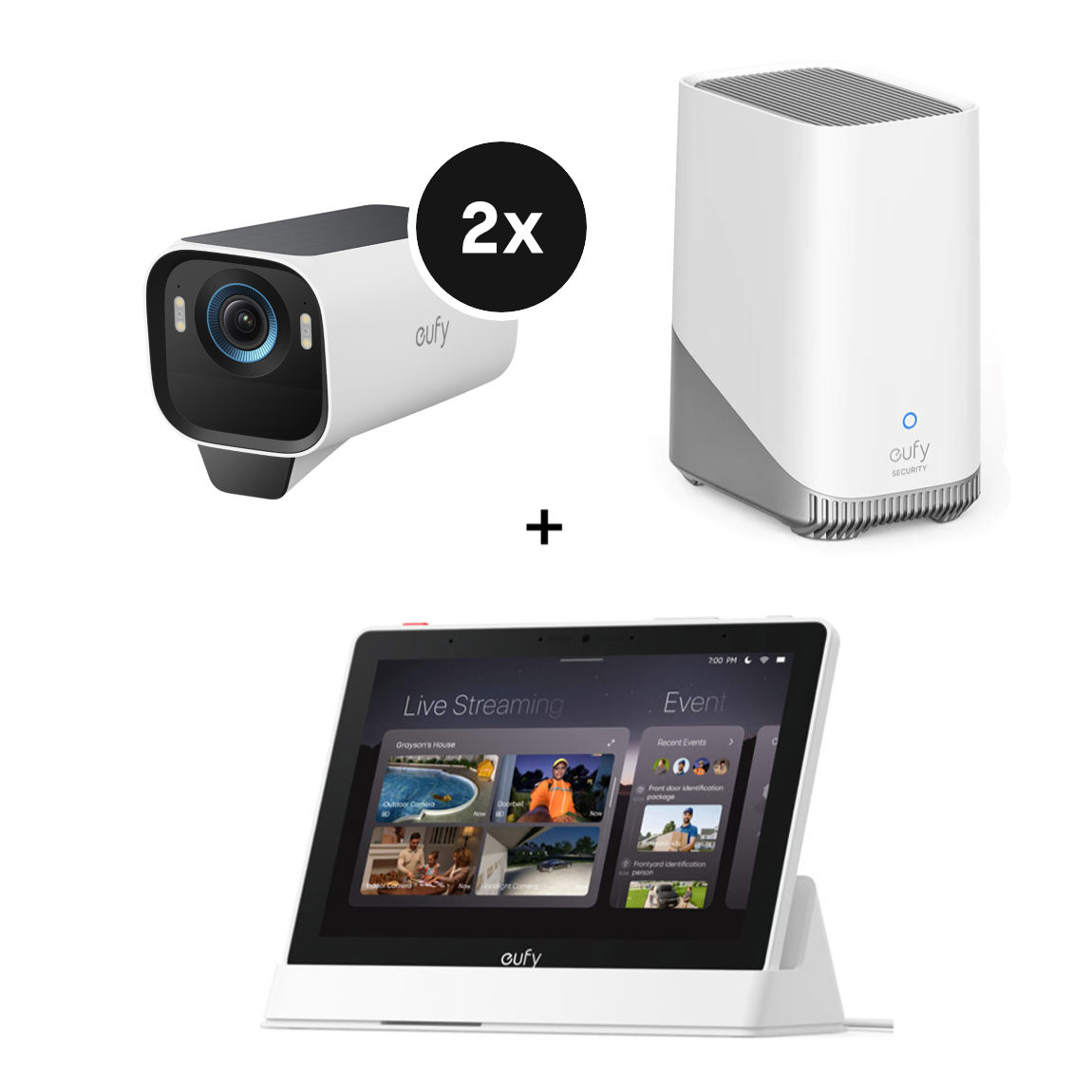 eufyCam S3 Pro Starter-Set 2+1 - 2er-Kameraset mit HomeBase 3 + Smart Display E10