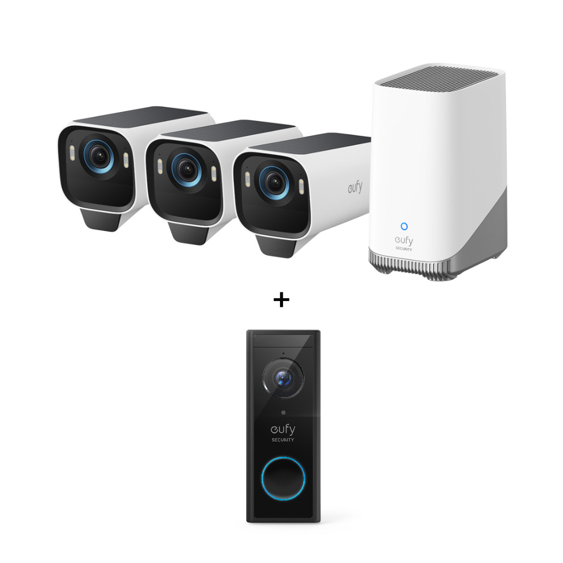 eufyCam S3 Pro Starter-Set 3+1 - 3er-Kameraset mit HomeBase 3 + Video Doorbell 2K