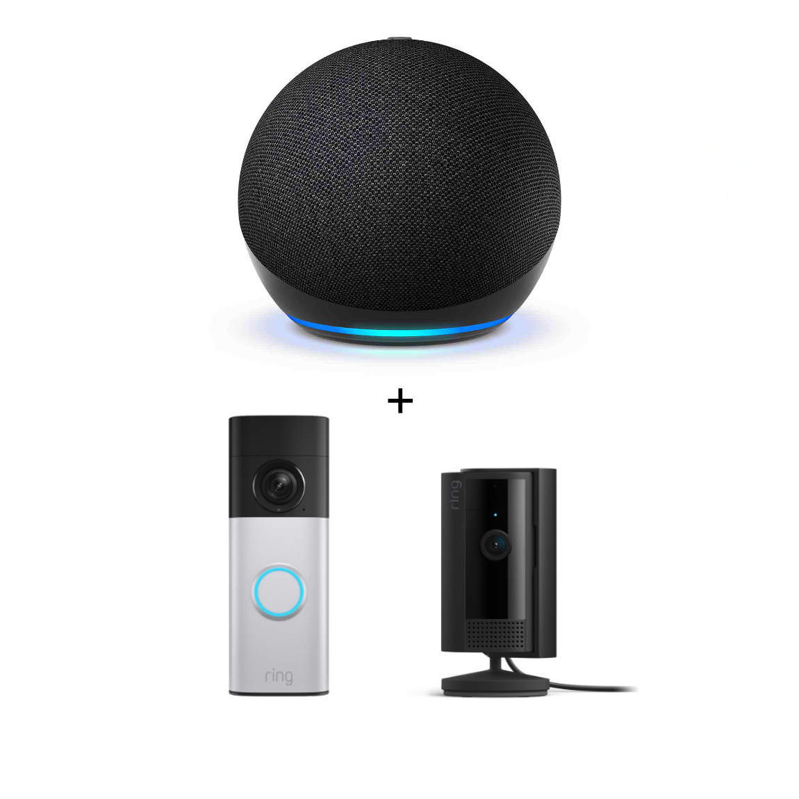 Amazon Starter Set - mit Echo Dot (5. Gen.) + Ring Battery Video Doorbell Plus (2. Gen.) + Indoor Cam (2. Gen.)