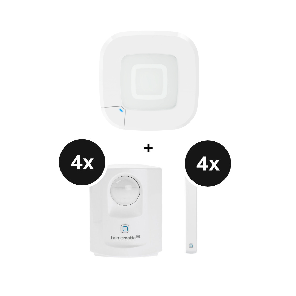 Homematic IP Sicherheits-Set M mit 4 Bewegungsmelder mit Dämmerungssensor und 4 Fenster- und Türkontakten – optisch - mit Access Point 2