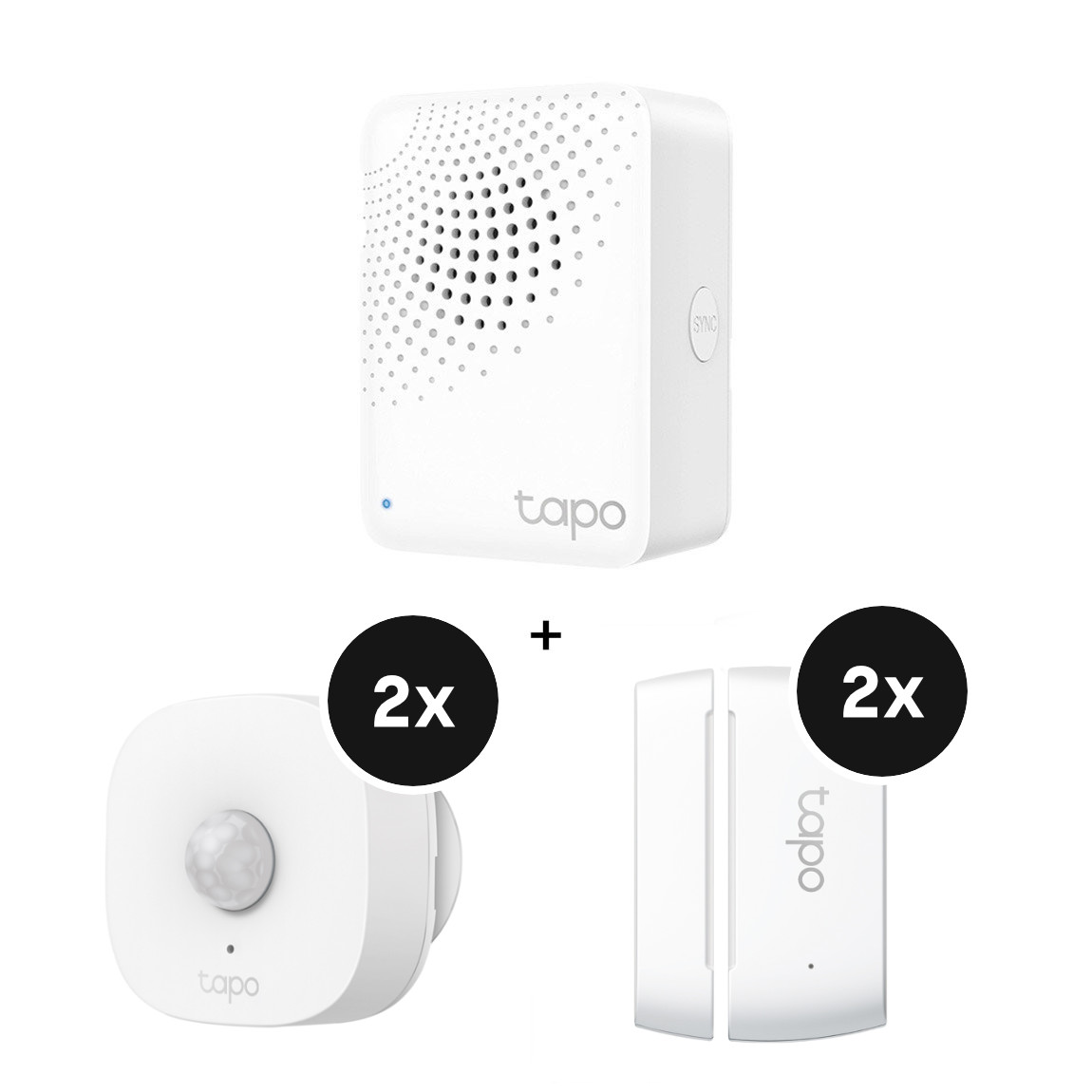 TP-Link Tapo Starter Set Sicherheit - mit H100 Hub, 2 Bewegungsmeldern T100 + 2 Tür- & Fenstersensoren T110