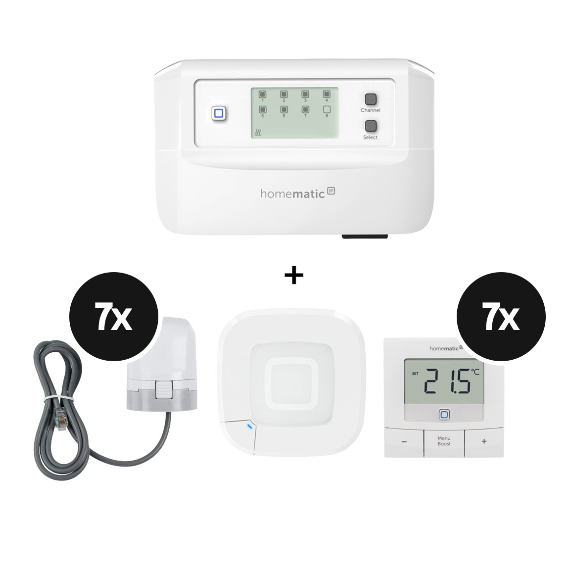 Homematic IP Starter-Set Fußbodenheizung motorisch Basic für 7 Räume - mit Access Point 2 und 8-fach Aktor