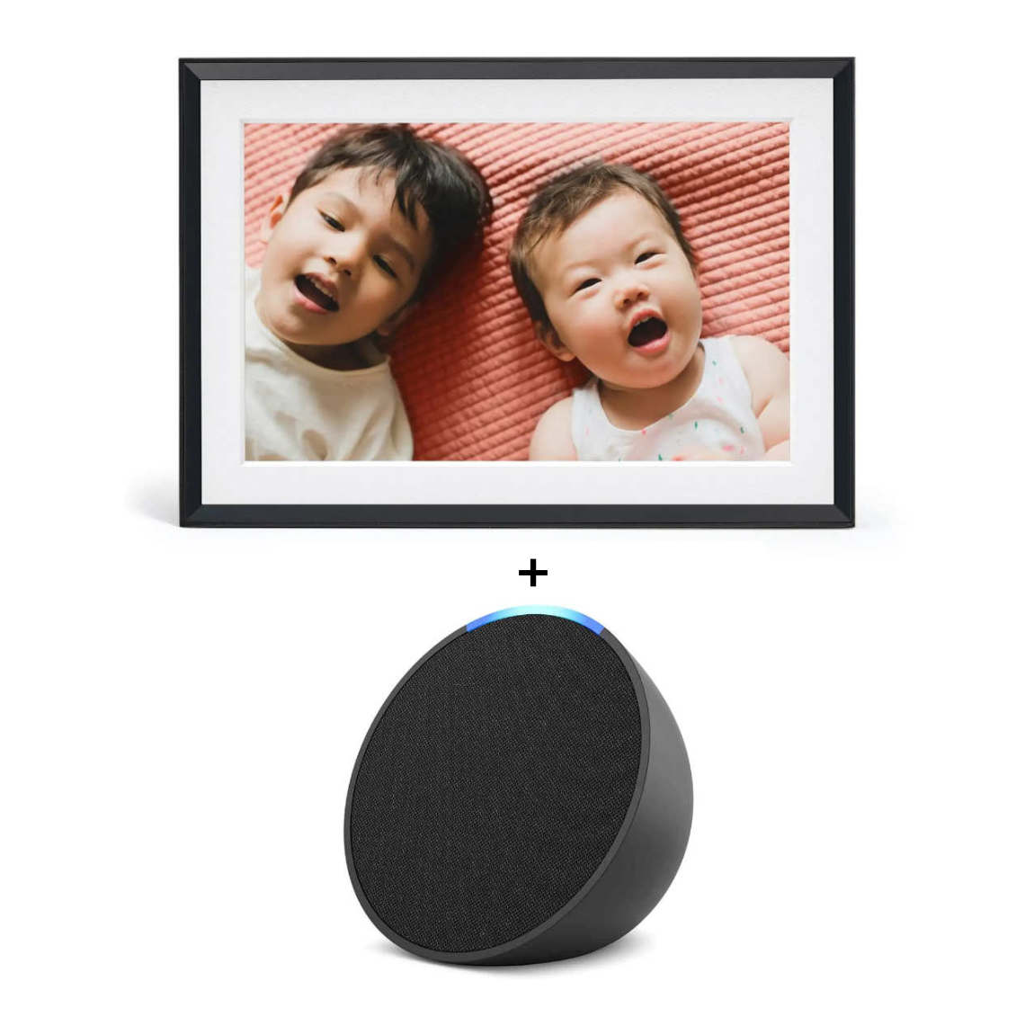 Aura Frames - Carver Mat (10 Zoll) - Bilderrahmen + Amazon Echo Pop - Neueste Generation