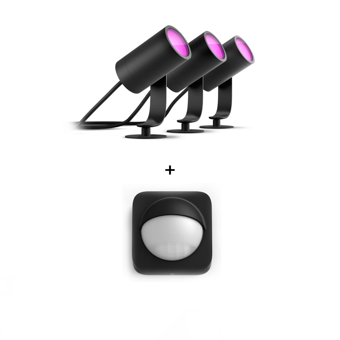 Philips Hue LED Spot Lily Basis Kit (3er-Set) + Philips Hue Outdoor Sensor