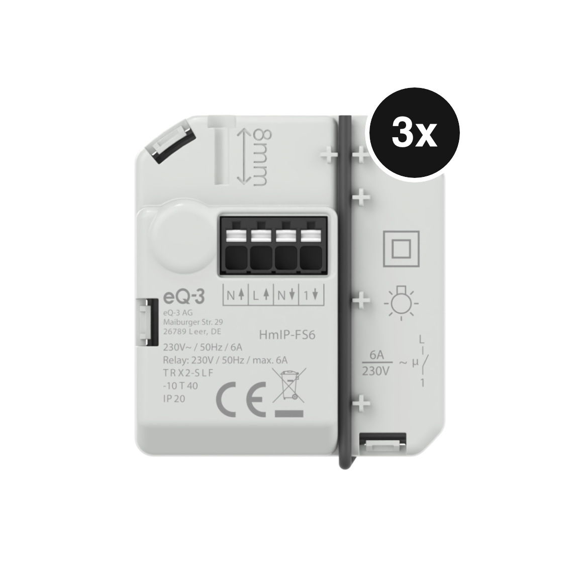 Homematic IP Schaltaktor (6 A) - zur Lichtsteuerung, Unterputz, 1-Kanal - 3er-Set