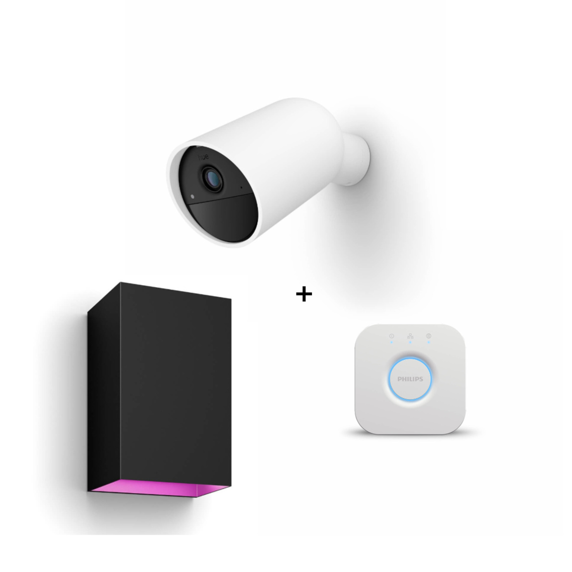 Philips Hue Secure kabellose Kamera + White & Color Ambiance Resonate Outdoor Wandleuchte + Bridge (+GRATIS Hombli Lichterkette)
