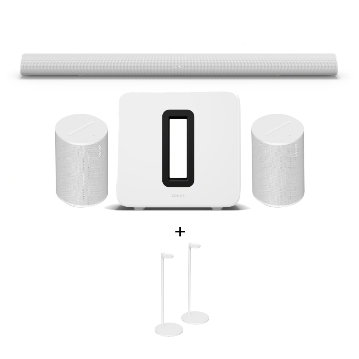 Sonos Heimkino Set - mit Arc Ultra, 2x Era 100 SL und Sub 4 + Standfuß Paar - Weiß