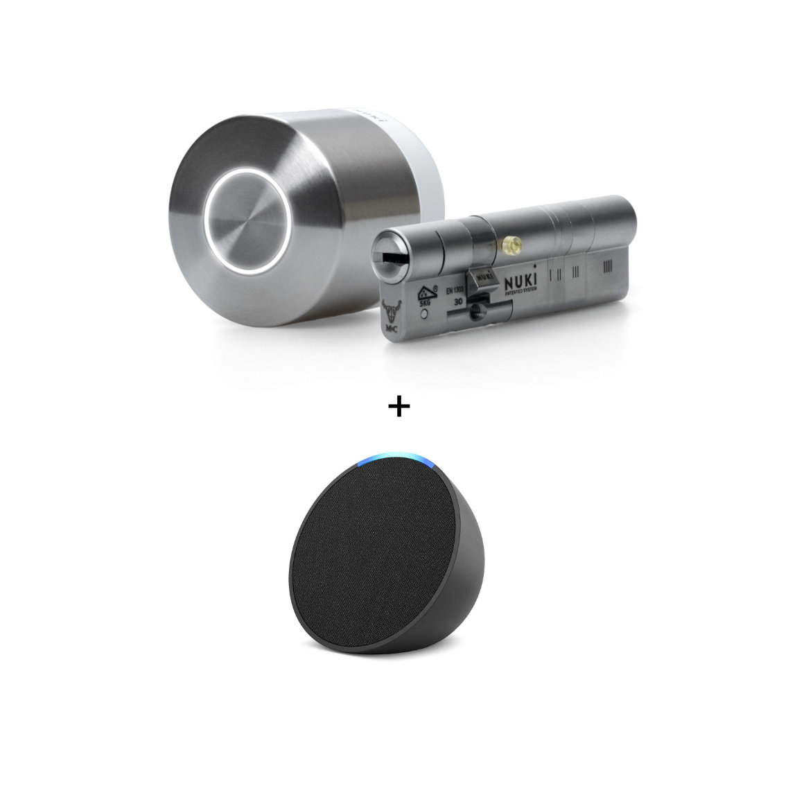 Nuki Smart Lock Ultra - mit Universalzylinder + gratis Amazon Echo Dot - Neueste Generation (+GRATIS Hombli Lichterkette)