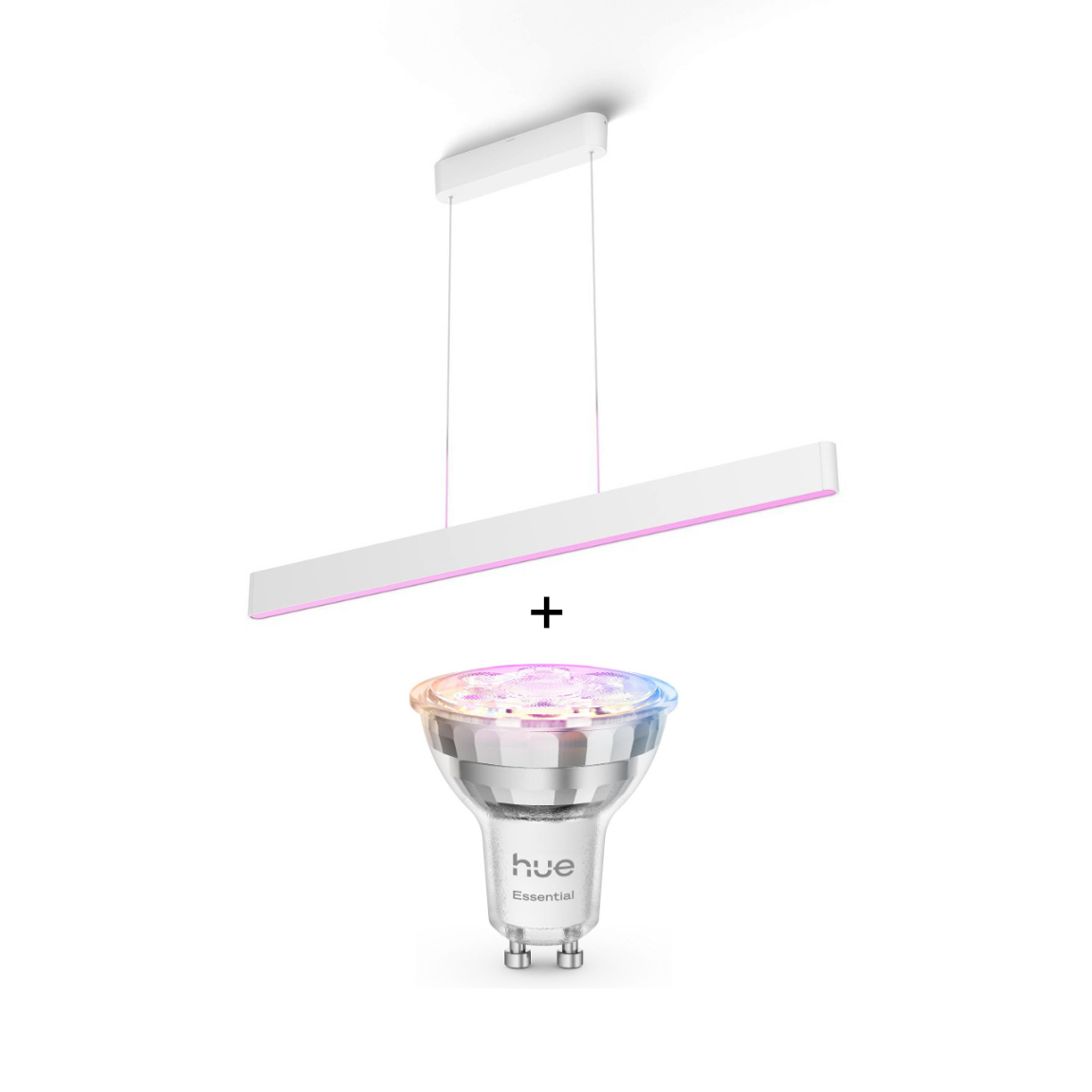 Philips Hue White & Color Ambiance Ensis Pendelleuchte 5500lm - Weiß + Essential White and Color Ambiance GU10 4,7W LED Lampe