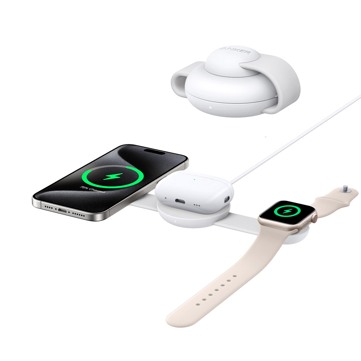 Anker MagGo Kabellose Ladestation (3-in-1, faltbares Pad) - Wei&szlig;