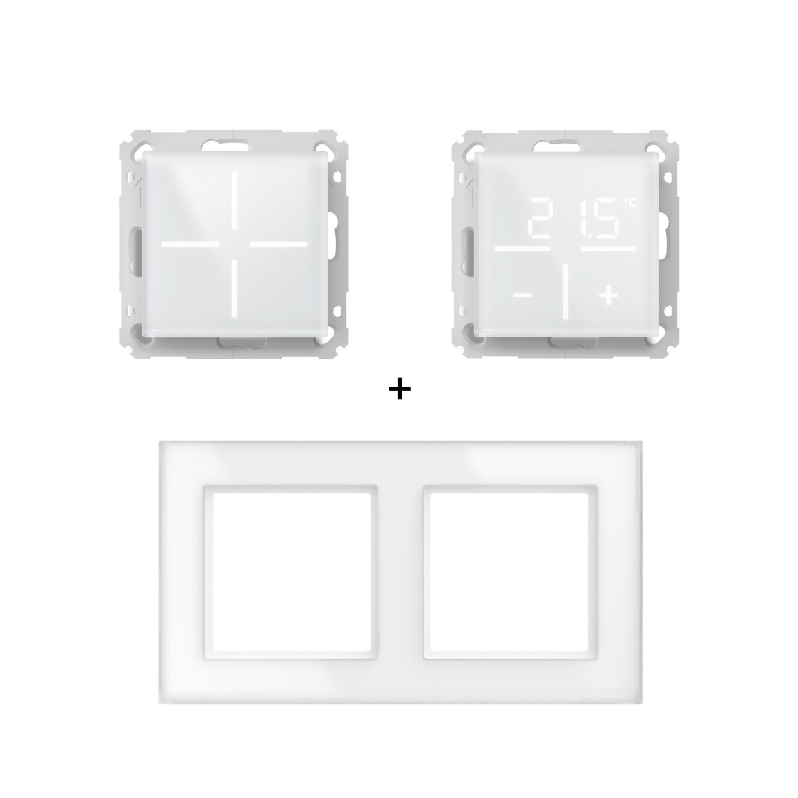 Homematic IP Glastaster + Glas-Wandthermostat mit CO2-Sensor + Glasrahmen – 2-fach