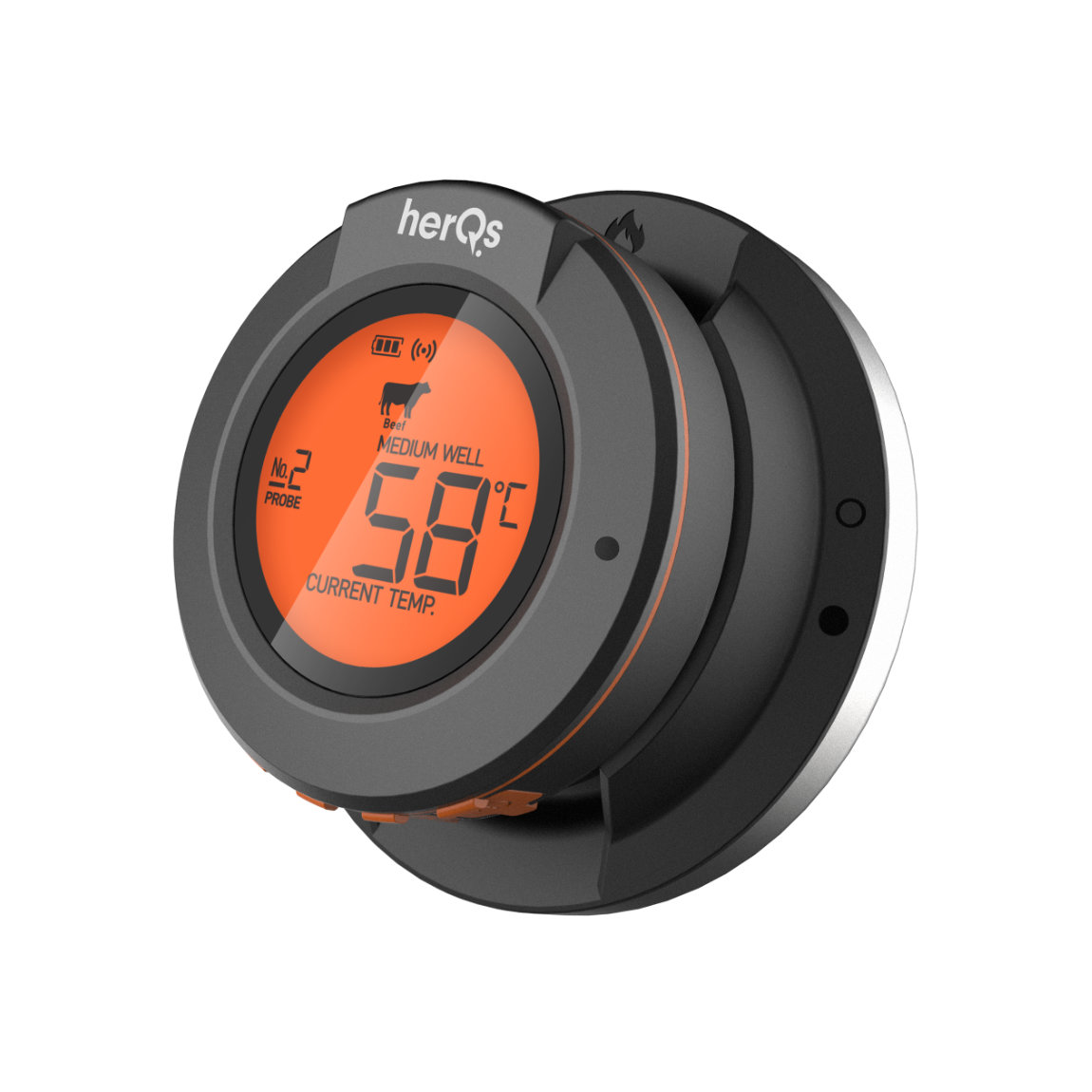 HerQs Set - mit Dome Thermometer Grillthermometer + Zusatz-Grillsonden
