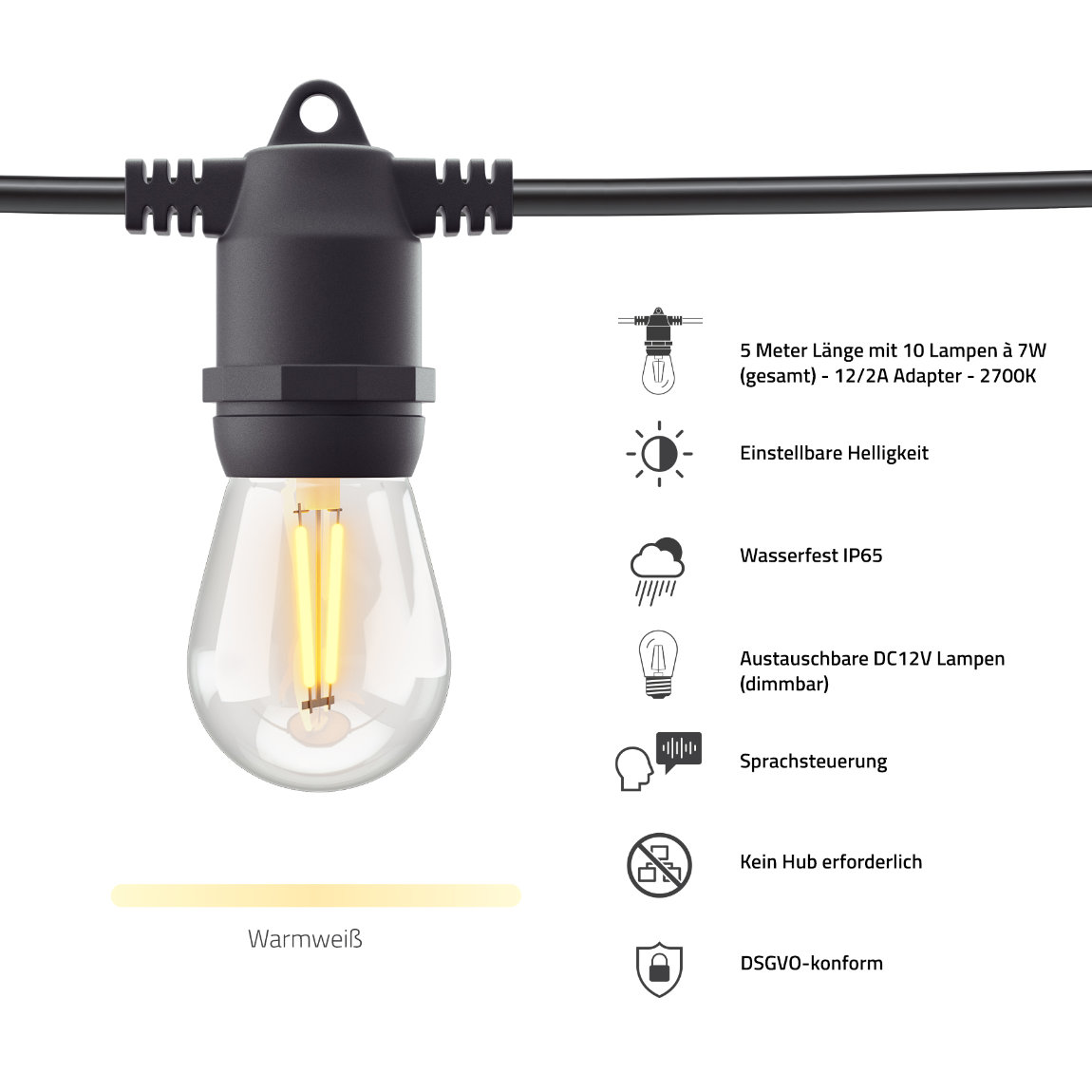 Hombli HBBS-0129 éclairage intelligent Guirlande lumineuse intelligente Wi-Fi 7 W