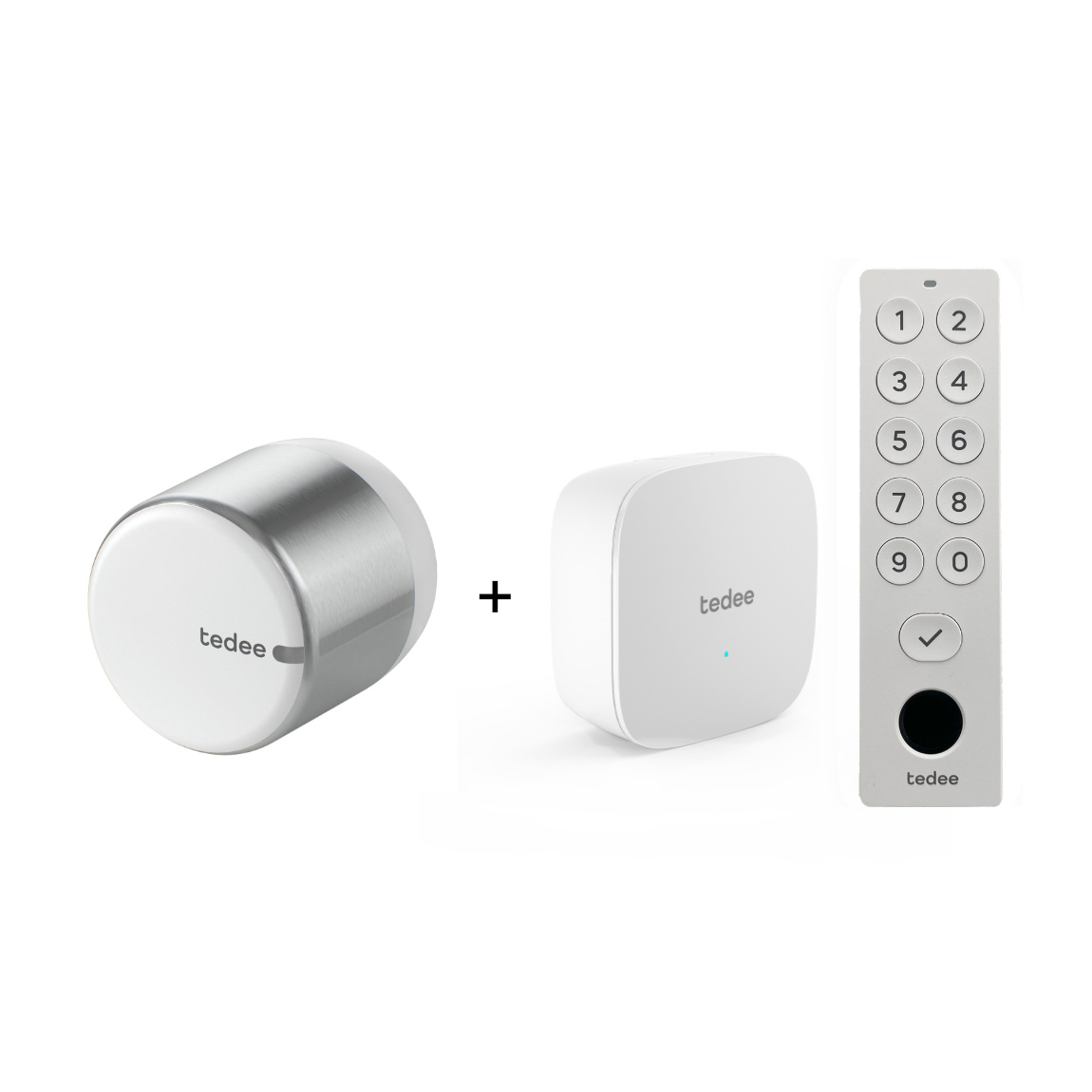 tedee Starter Set - mit Bridge, Lock GO 2 Türschloss - Aluminium + Keypad Pro