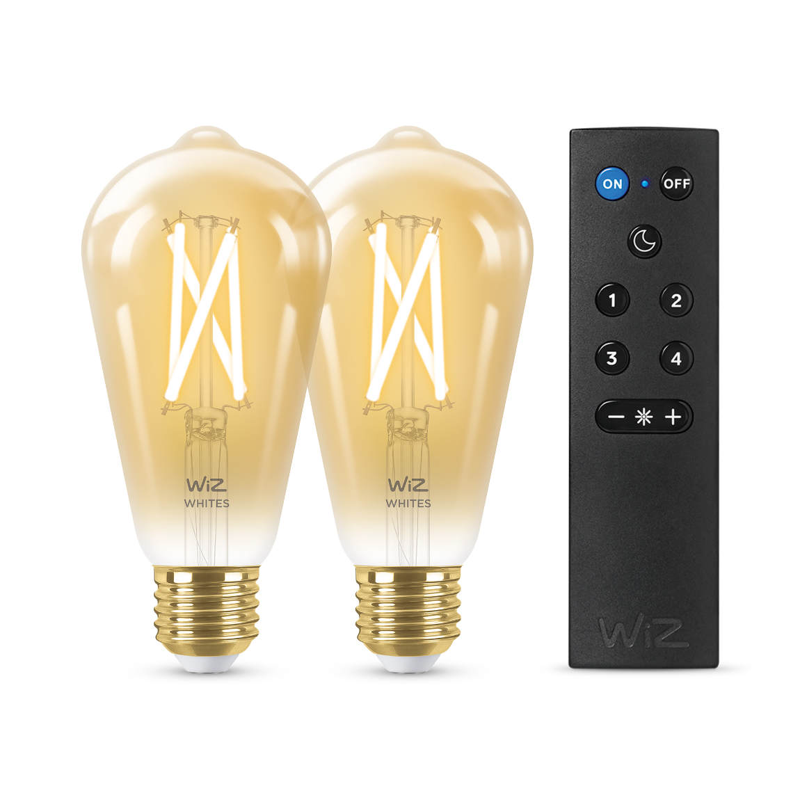 WiZ 50W E27 Edisonform Filament Amber Warm- und Kaltweiß 2er-Pack inkl. Fernbedienung - Weiß
