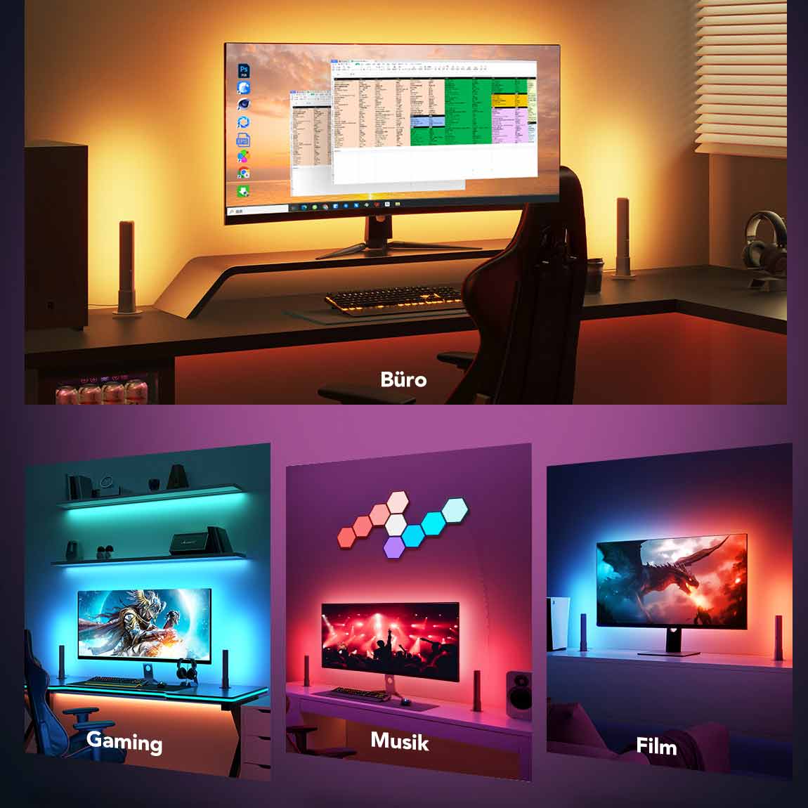 Thumbnail - Govee PC Monitor Pro Kit - Lightbars und Strip für 27–34 Zoll Monitore - Schwarz