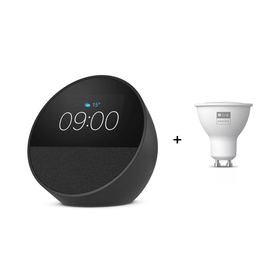 Amazon Starter Set - mit Echo Spot (Neueste Gen.) + tink Basics Matter White & Color Bulb GU10