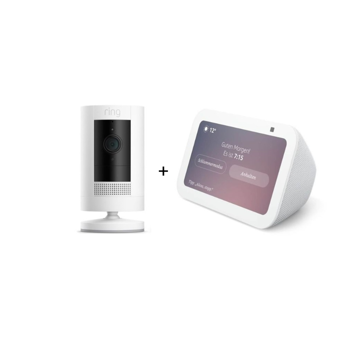 Amazon Starter Set - mit Echo Show 5 (Neueste Gen.) + Ring Stick Up Cam Battery (3. Gen.)