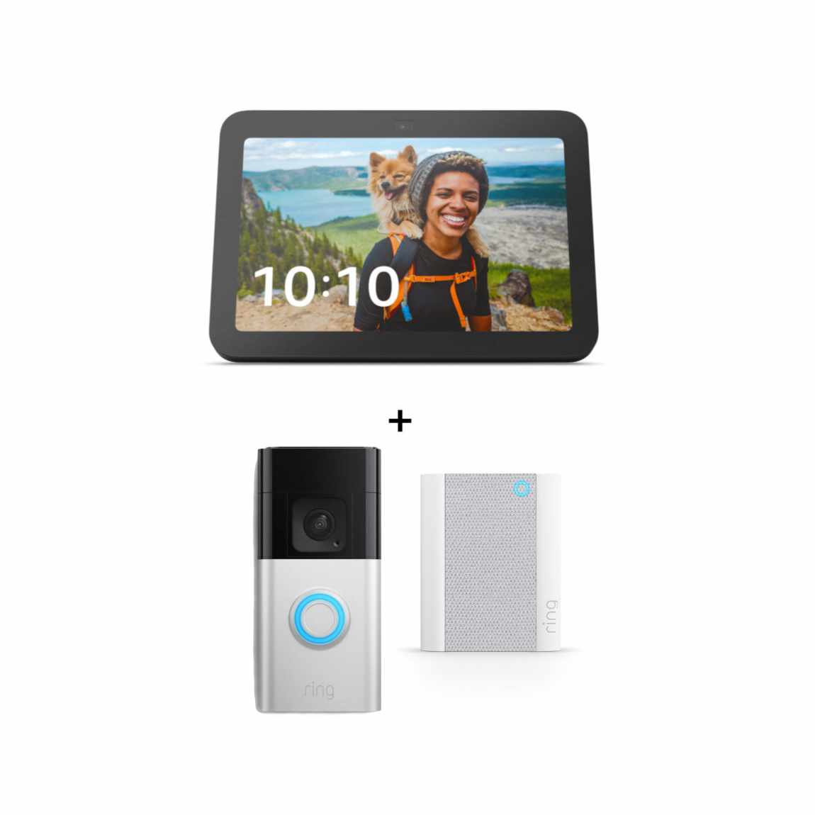 Amazon Starter Set - mit Echo Show 8 (2023) + Ring Battery Video Doorbell Plus + Chime (2. Gen.)