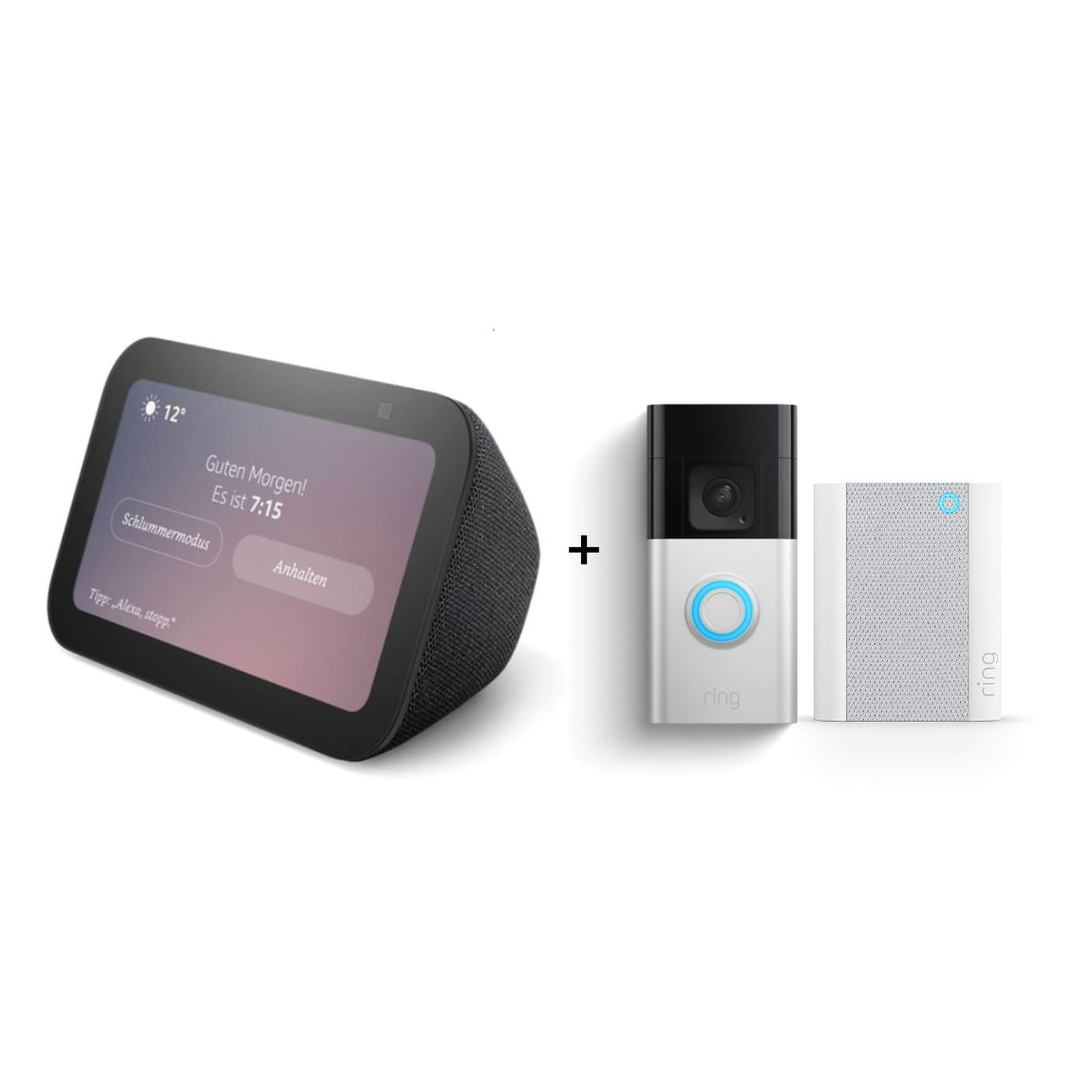 Amazon Starter Set - mit Echo Show 5 (Neueste Gen.) + Ring Battery Video Doorbell Plus + Chime (2. Gen.)
