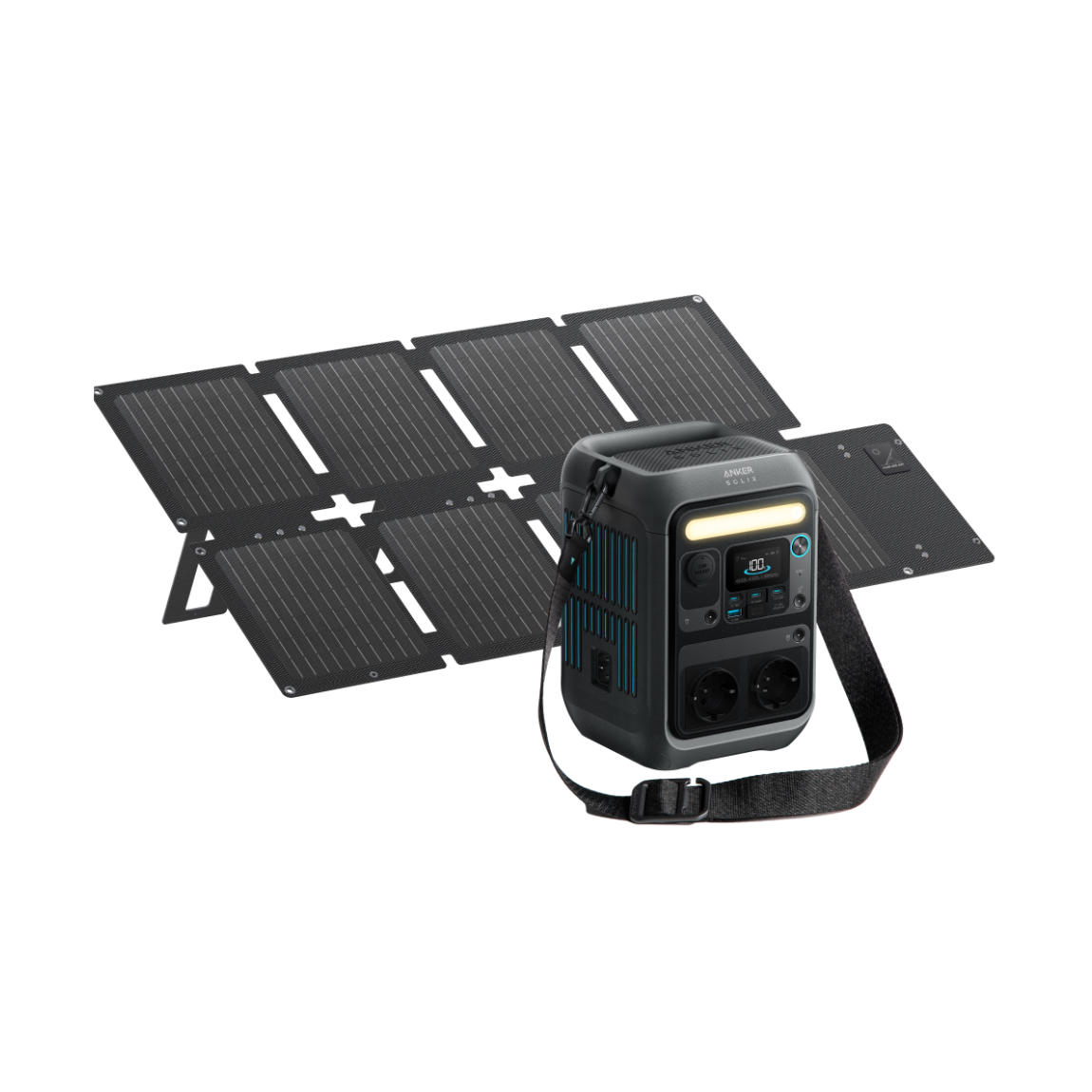 Anker SOLIX Offgrid-Set - mit faltbarem Solarpanel PS60 (60W) + tragbare Powerstation C300X (288 Wh, 300W) - Schwarz - Farbe: Black