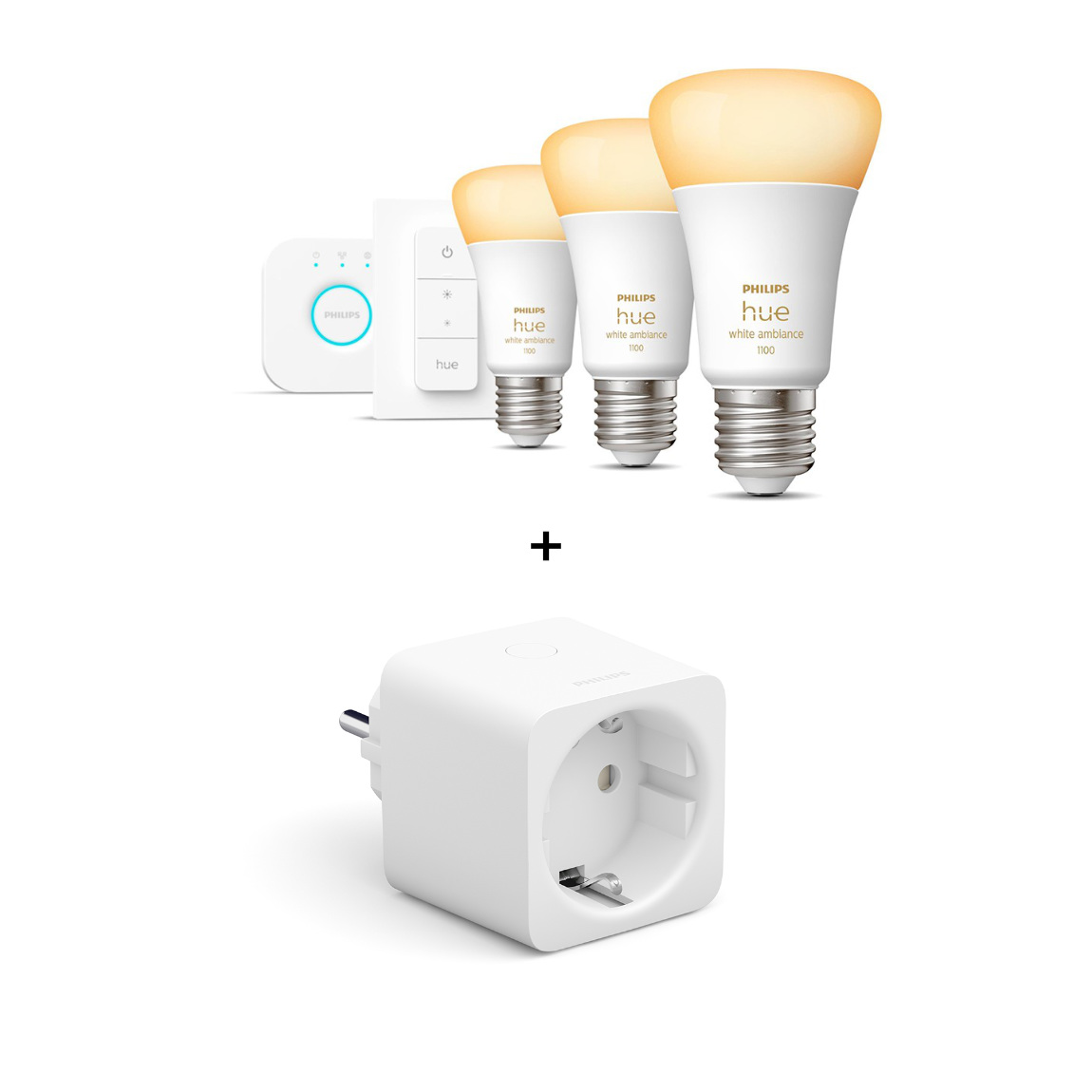 Philips Hue White Ambiance E27 1100lm Bluetooth Starter Kit + Smarte Steckdose