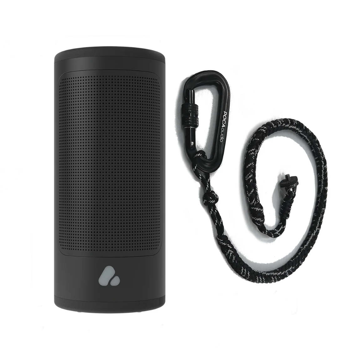 POCA Audio PINE Beat Speaker Traveller Set - mit Bluetooth-Lautsprecher + Trageseil mit Karabiner - Schwarz