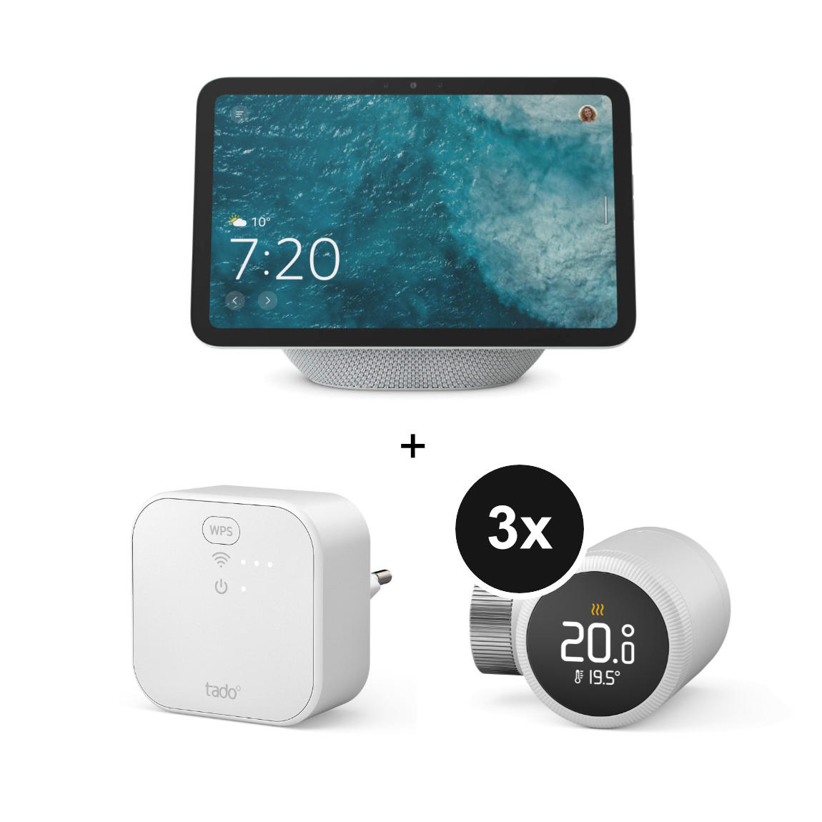 Amazon Starter Set Heizen - mit Echo Show 8 (Neueste Gen.), tado&deg; X Bridge + 3 Heizk&ouml;rper-Thermostaten