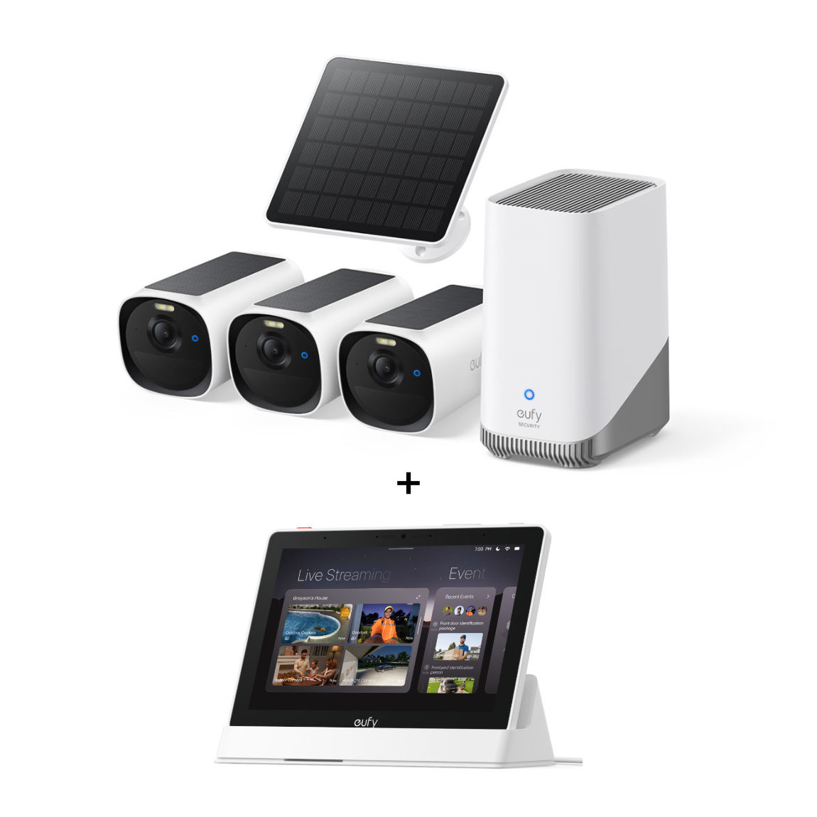 eufyCam E40 Starter-Set 3+1 - Kamera mit HomeBase 3 und Solarpanel + E10 Display