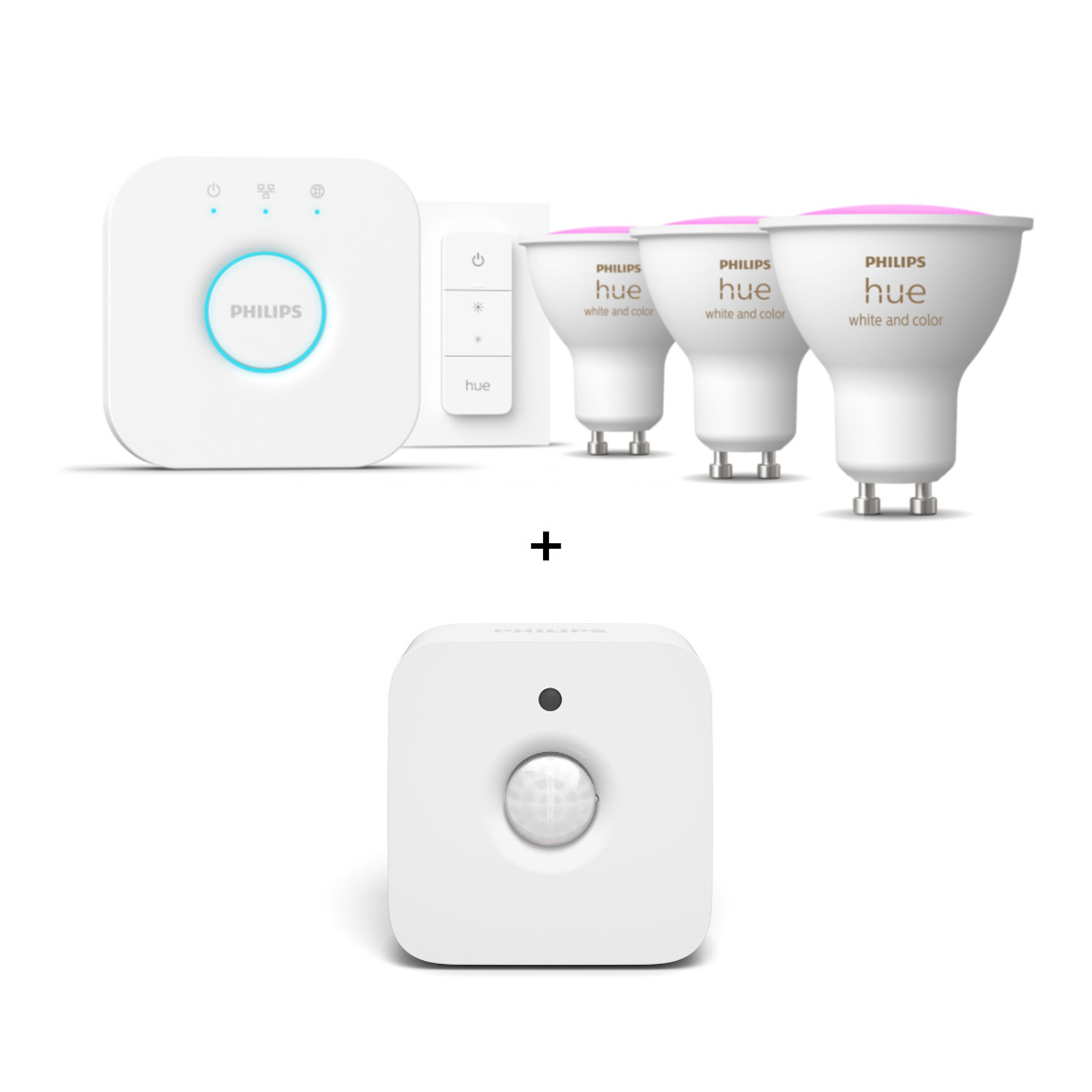 Philips Hue White & Color Ambiance GU10 400lm Starter-Set + Dimmschalter + Bewegungsmelder Indoor
