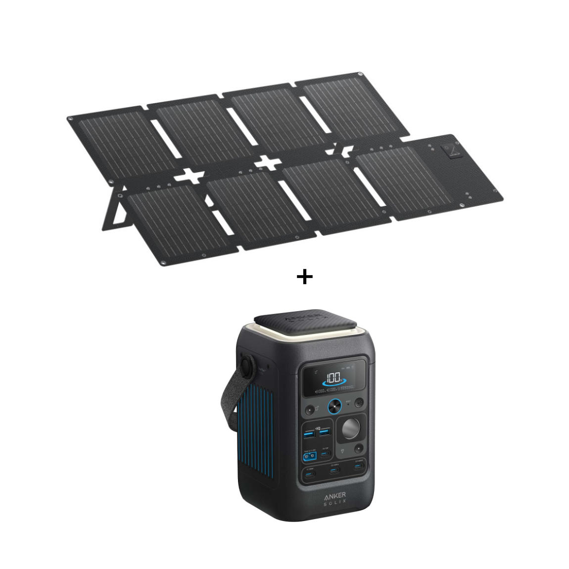 Anker SOLIX Offgrid-Set - mit faltbarem Solarpanel PS60 (60W) + tragbare Powerstation C300X (288 Wh, 300W) - Schwarz
