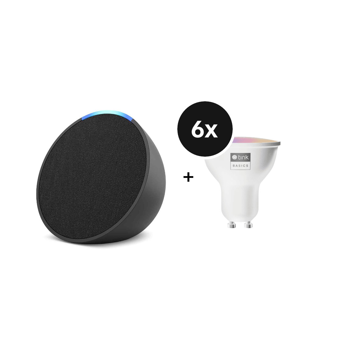 Amazon Starter Set - mit Amazon Echo Pop (Neueste Gen.) + 6 tink Basics Matter White & Color GU10 Bulb