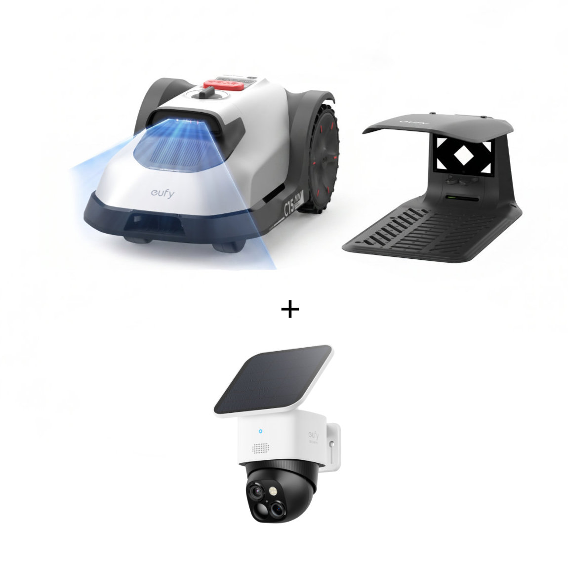 eufy Set - mit Mähroboter C15 Standard (Kabellos, bis 500 m²) + Garage + gratis SoloCam S340